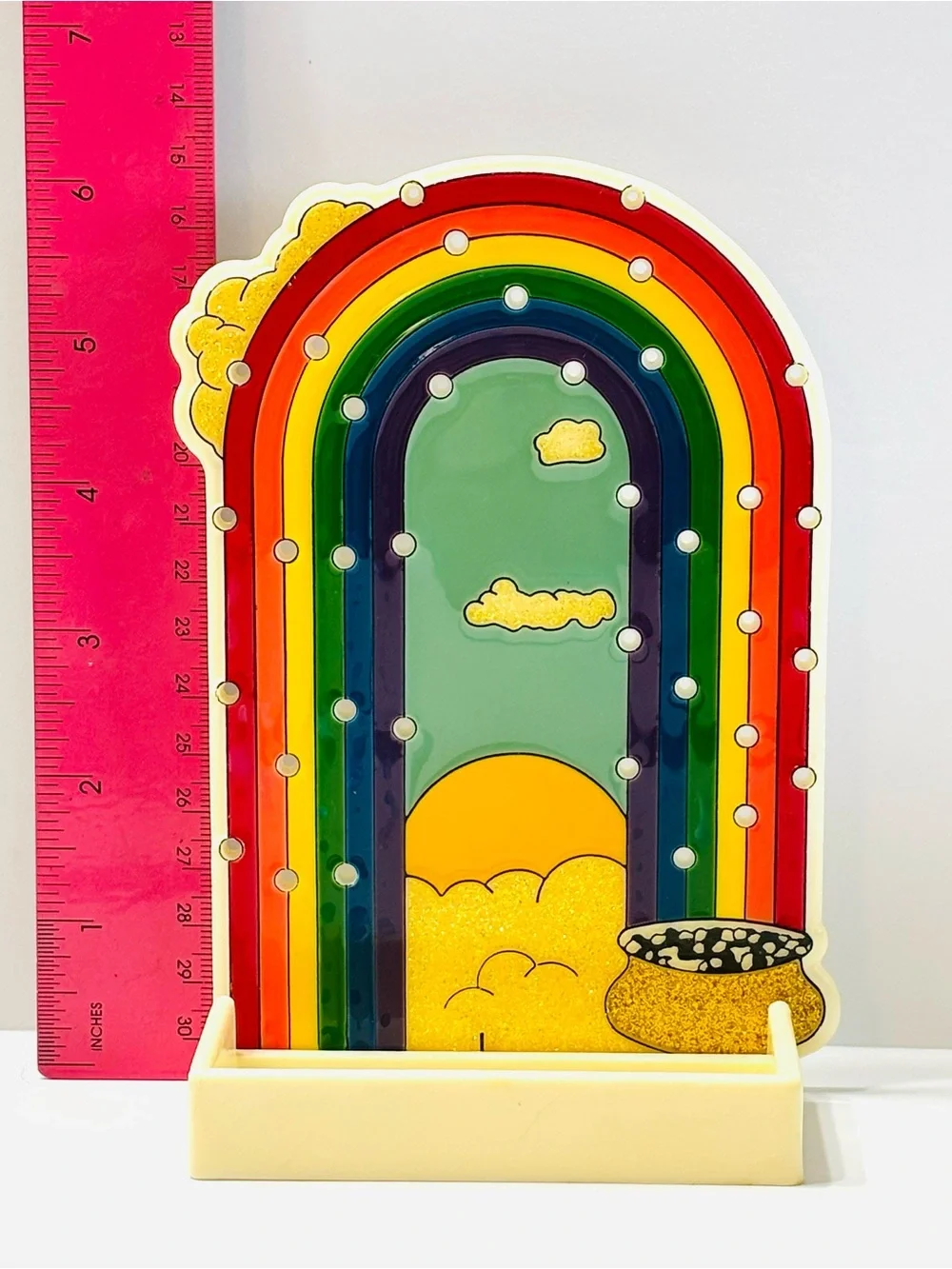 Vintage 1980s Rainbow Pot of Gold Acrylic Earring Tree Holder Organizer